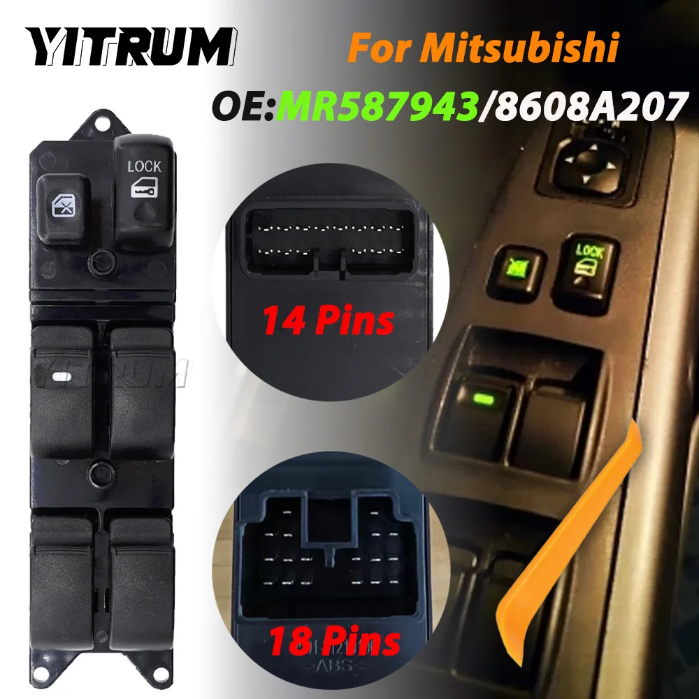 

YITRUM Переключатель управления стеклоподъемником передней левой двери для Mitsubishi Pajero 2008-2009, Lancer, Outlander Sport, Colt, ASX, MR587943, 8608A207