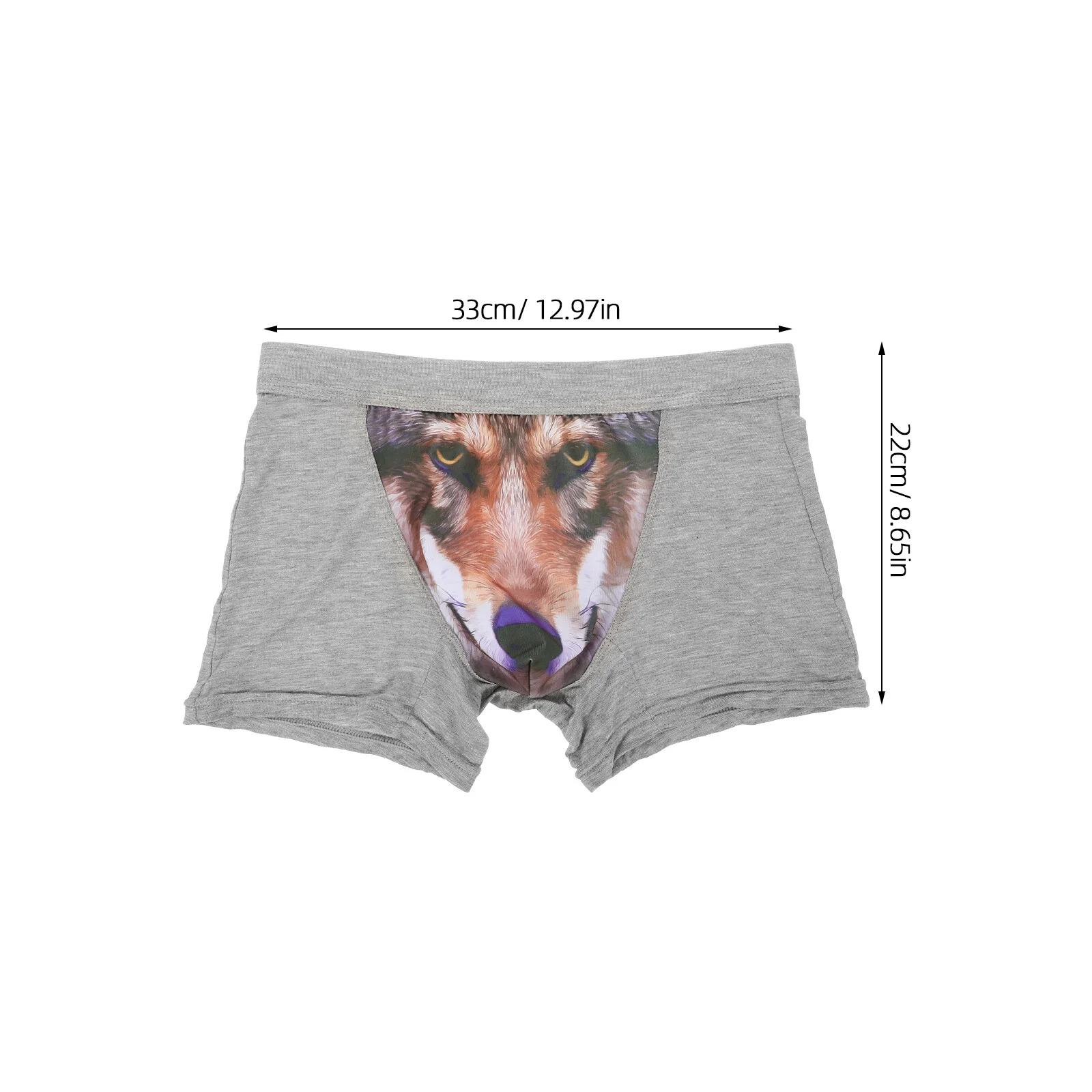 Men While While Men 3D Wolf Head Animal Briefs Stretch Modal Underpants Size L (Grey)