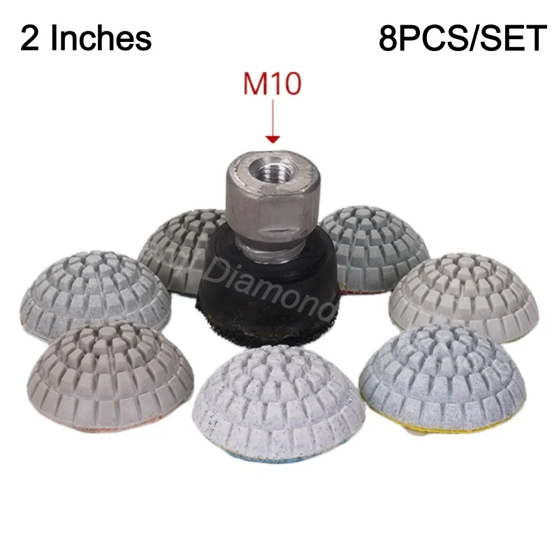 

8 шт. 2-дюймовый абразивный выпуклый диск с алмазной полировальной подушкой с подкладкой M10, шлифовальный мрамор, гранит, кварц, полировка изогнутой поверхности