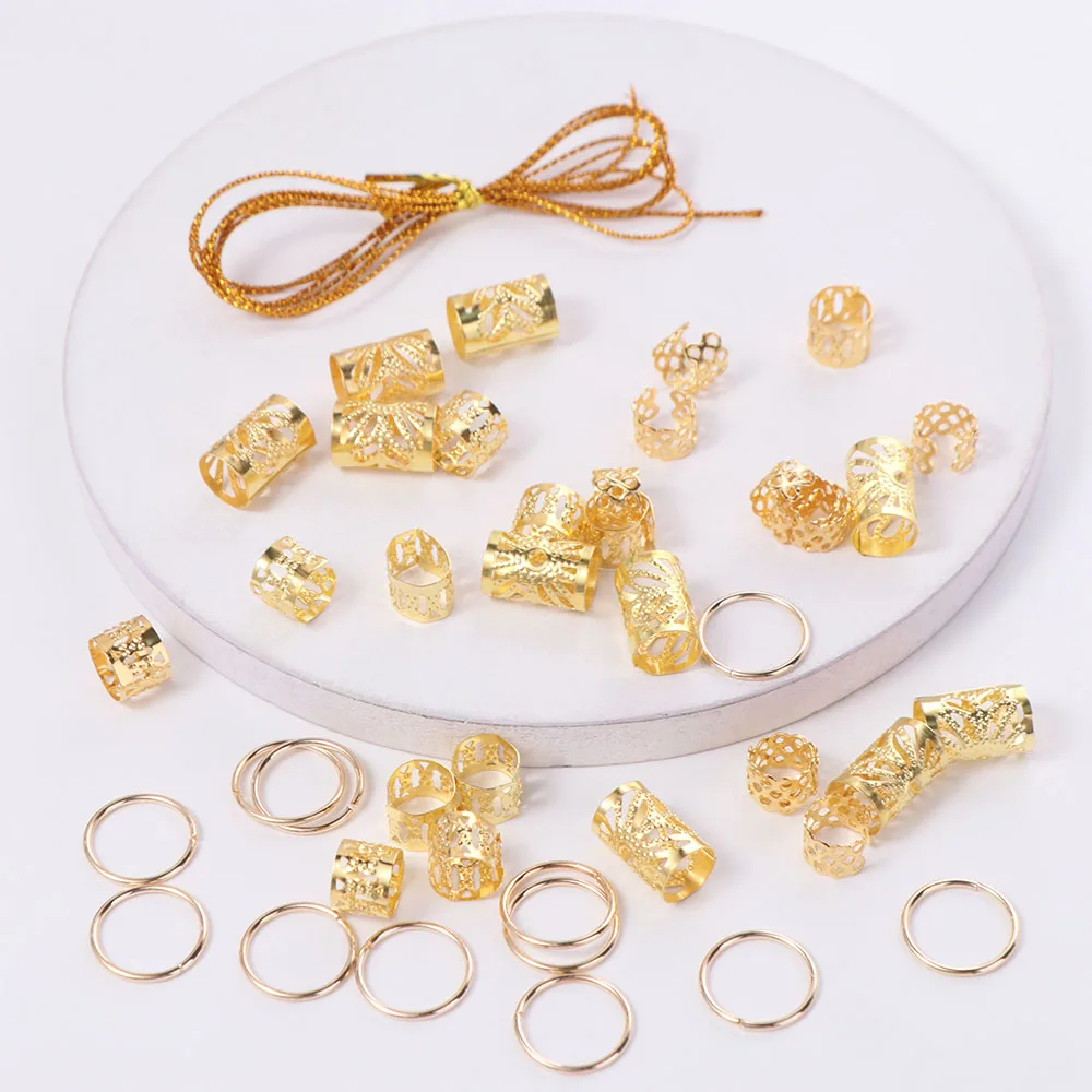 41 قطعة أقفال الرهبة الجوف خارج الشعر الدائري المعادن الكفة كليب الشعر تجديل المجدل الخرز أغطية الرأس الشعر حبل الشعر جديلة أنابيب النساء #2