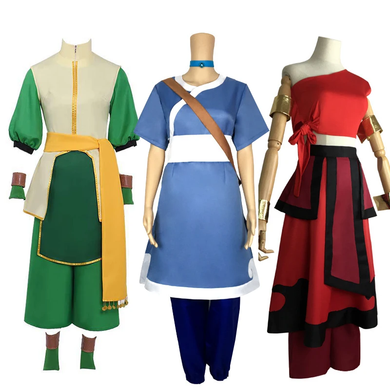 Anime Movie Avatar: l'ultimo Airbender Katara Dress Cosplay Costume Avatar Aang Uniform Set donna uomo abbigliamento Costume di Halloween