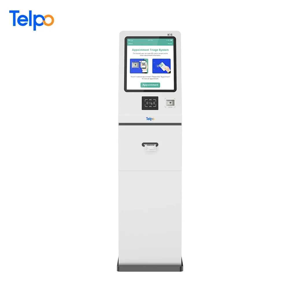 Android Customer Flow Management And Queuing Systems Kiosk Touch Screen With 80mm Thermal Printer