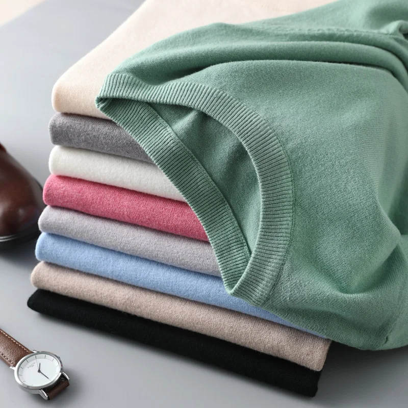 Men\'s Cashmere short sleeves Sweaters 2022 Solid Color O-Neck Casual Knitted Pullovers  Men short sleeves Jumper