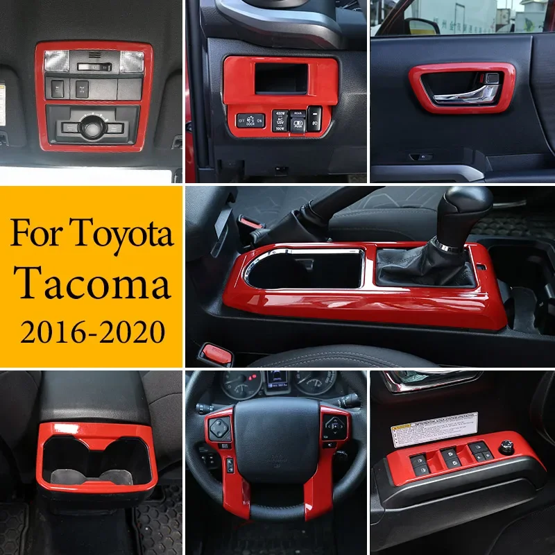 

For Toyota Tacoma 2016-2022 ABS Red Car Gear Dashboard Steering Wheel Center Control Storage Cover Trim Sticker Car Accessories