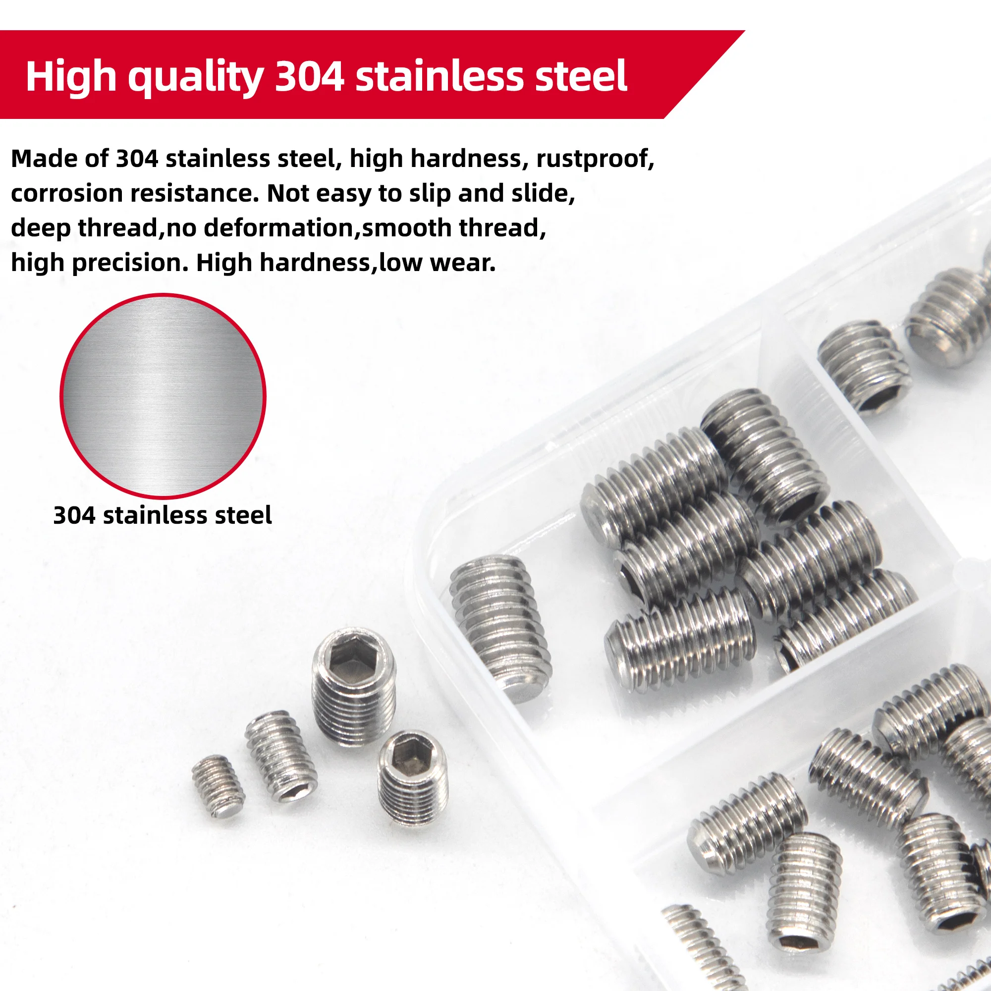 176Pcs M2.5, M3, M4, M5, M6 Metric Hex Socket Head Cup Point Set Screws, 304 Stainless Steel Allen Head Grub Screw, Internal Hex