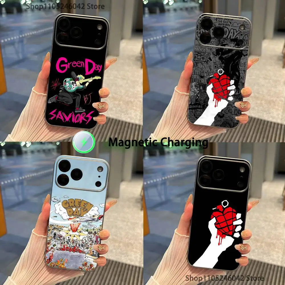 

G-Green Day Band For iPhone 17,16,15,14,13,12,11,Pro,Max,Plus Magnetic Wireless Charging Transparent gray Phone Case