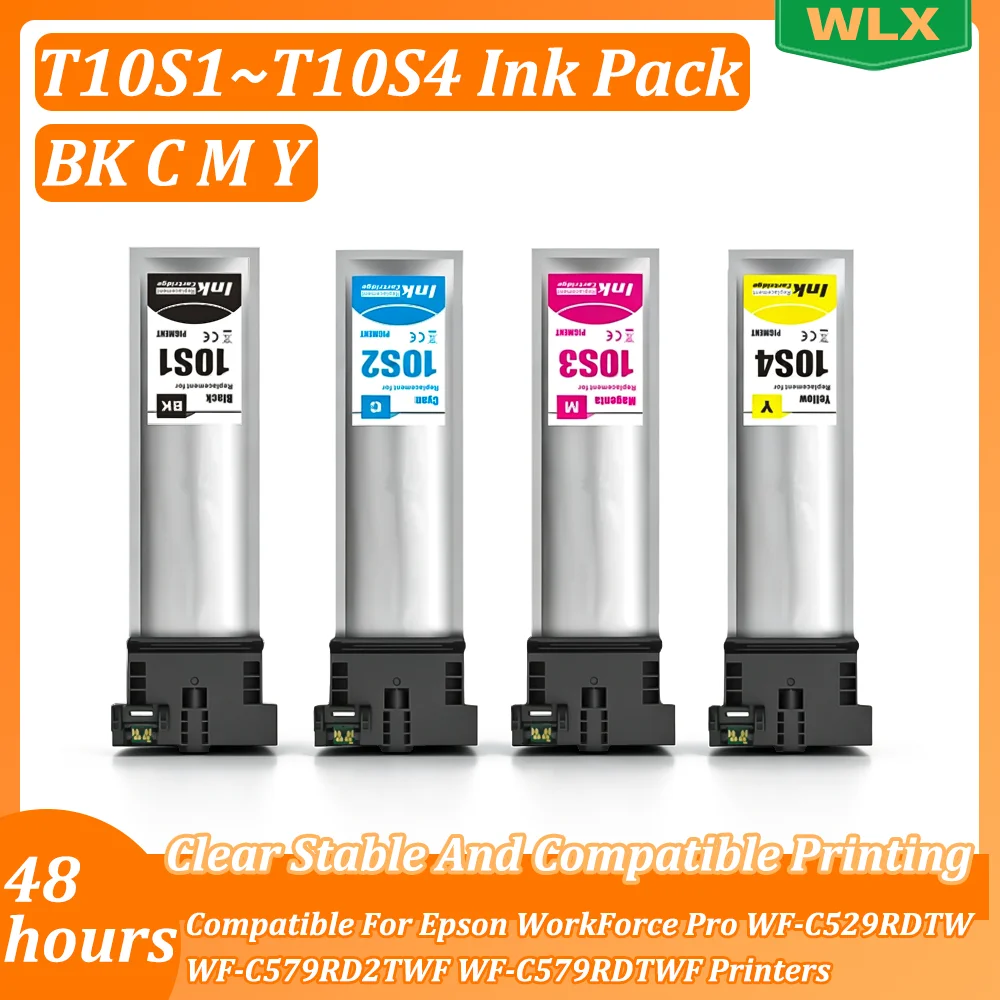 T10S T10S1 T10S2 T10S3 T10S4 Ink Pack K C M Y With Chip For Epson WorkForce Pro WF-C529RDTW WF-C579RD2TWF WF-C579RDTWF Printer