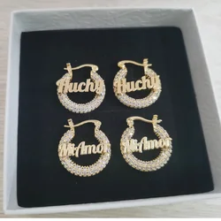 LeeChee Zircon Name Twist Hoops Earrings Blink Glitter 22mm Round Diamonds Earrings Party Gift For Gift