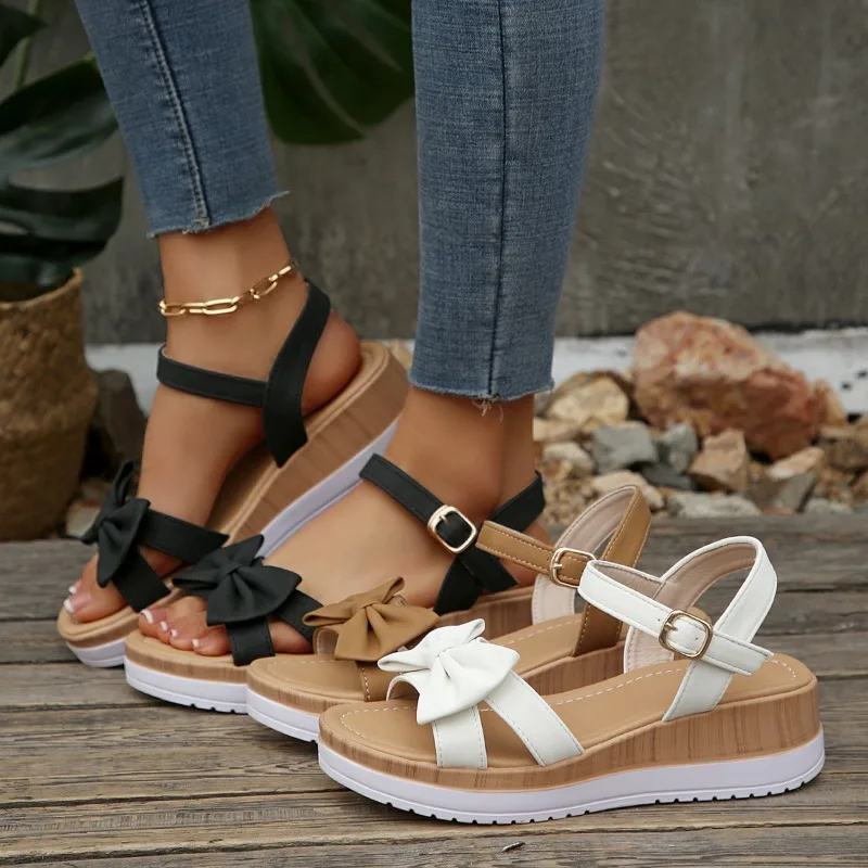 

Summer Women's Fashion Bow-Decorated Sandals Luxury Buckle Women's Roman Sandals New Outdoor Casual Walking Sandals 43 Selling