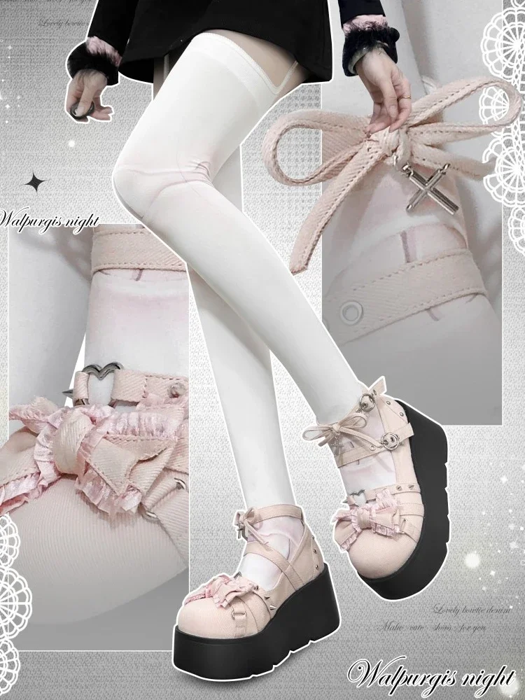 طالب الحلو كول فتاة حار جولة رئيس القوطية سميكة وحيد حذاء قماش ليلة الساحرة الأصلي أصيلة الثقافية الفرعية لوليتا الأحذية #4