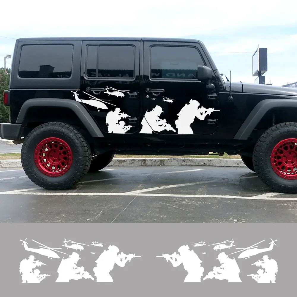 

Car Door Side Vinyl Stickers For Jeep Wrangler Unlimited Rubicon JK TJ Jl YJ Helicopter Soldiers Sport Auto Decor Accessories