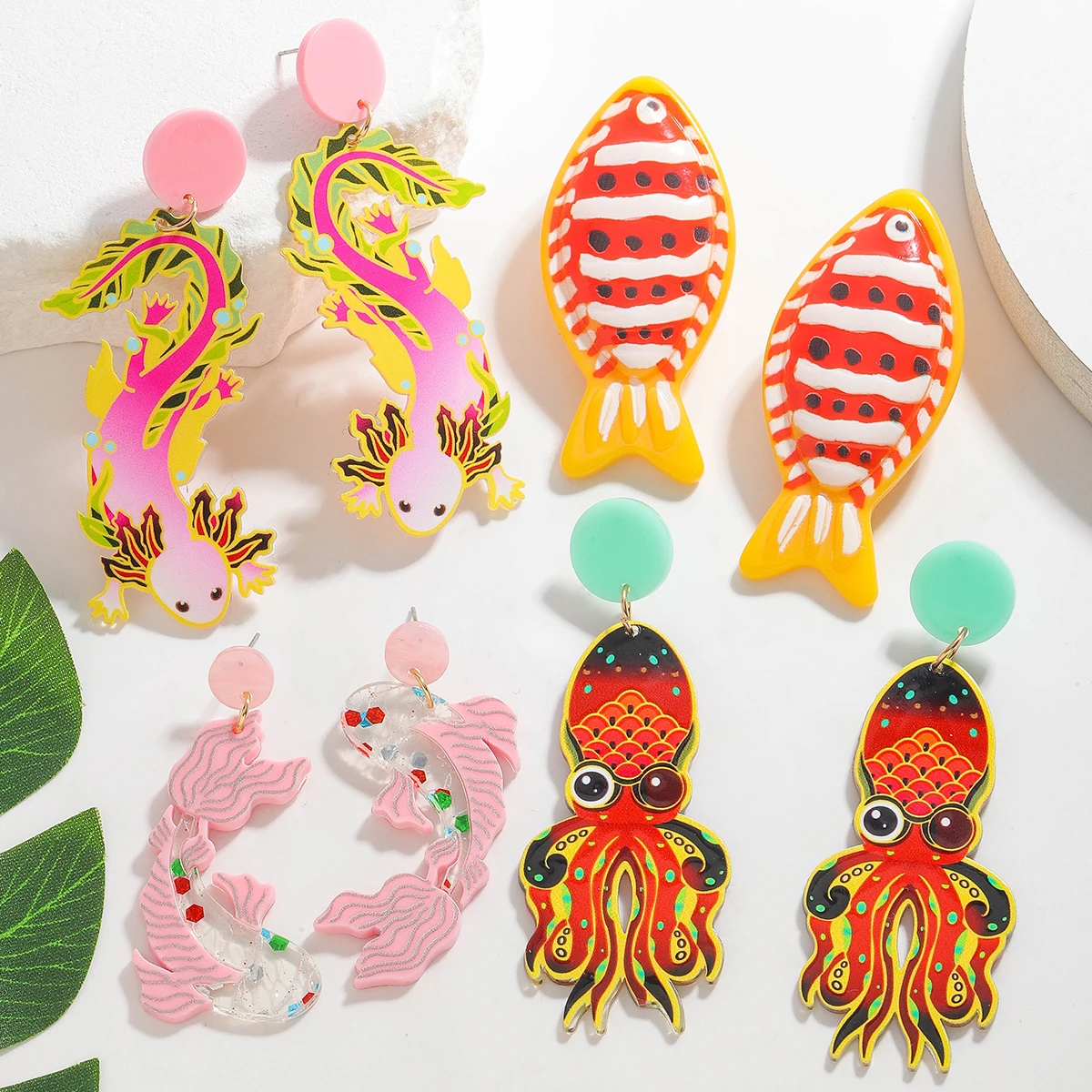 Pendientes colgantes de pulpo y pez acrílico creativos a la moda para mujer, pendientes colgantes de animales adorables simples, accesorios para fiestas de vacaciones