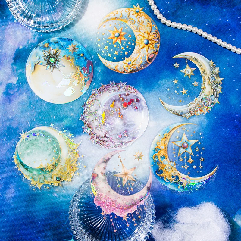 

6 pcs/pack Colours Moon series Stickers aesthetic Decorative DIY Diary Album Scrapbooking material Junk Journal Supplies