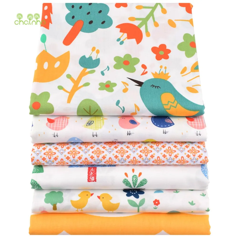 Chainho,Printed Twill Weave Cotton Fabric,DIY Quilting Sewing Cloth,Patchwork Material,Birds Series,6 Designs,2 Sizes,CC264