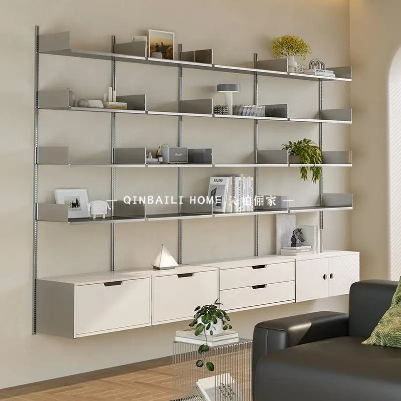 Medieval stainless steel wall hanging wall suspended track bookshelf shelf baffle hole plate display storage rack