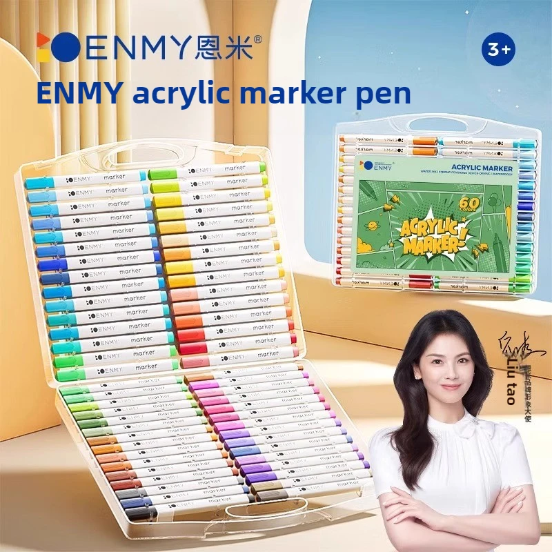 

ENMY12/80 Dual Tip Washable Acrylic Markers NCS Certified Soft Brush Water-Based Art Pens for Kids School Supplies Stationery