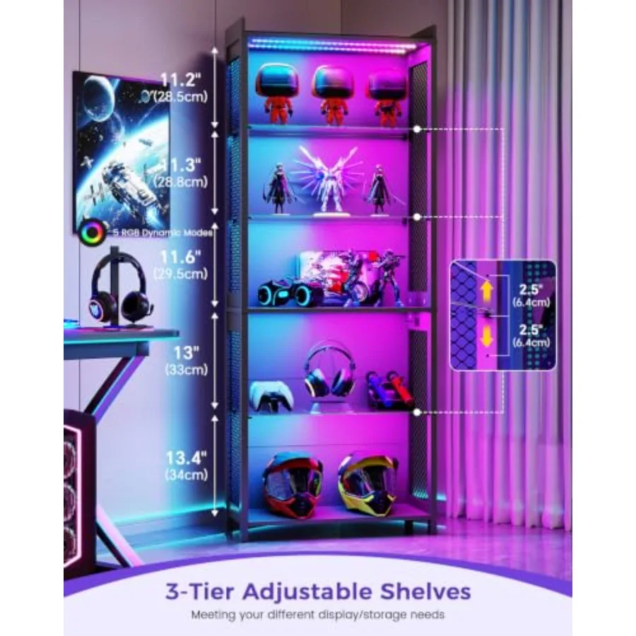 5-Tier Display Case with Glass Shelves and LED Lights view 6