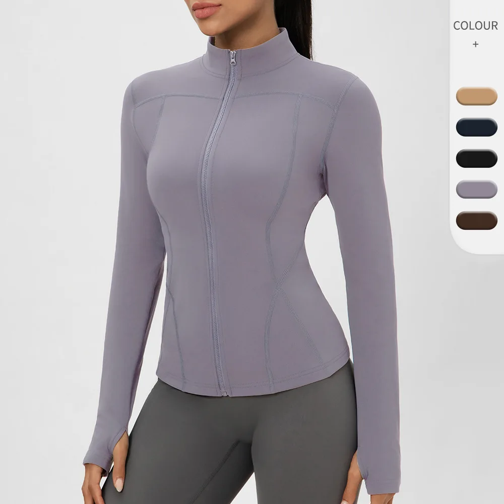 

Zipper yoga coat, women's stand-up collar, waist-cinching and slimming, running and fitness top, quick-drying tight sports coat