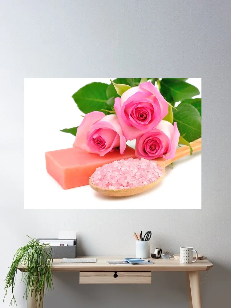 Pink Flower Rose Flower Soap Man Made Spa Art Print Canvas Poster, Living Room Decor, Home Wall Picture