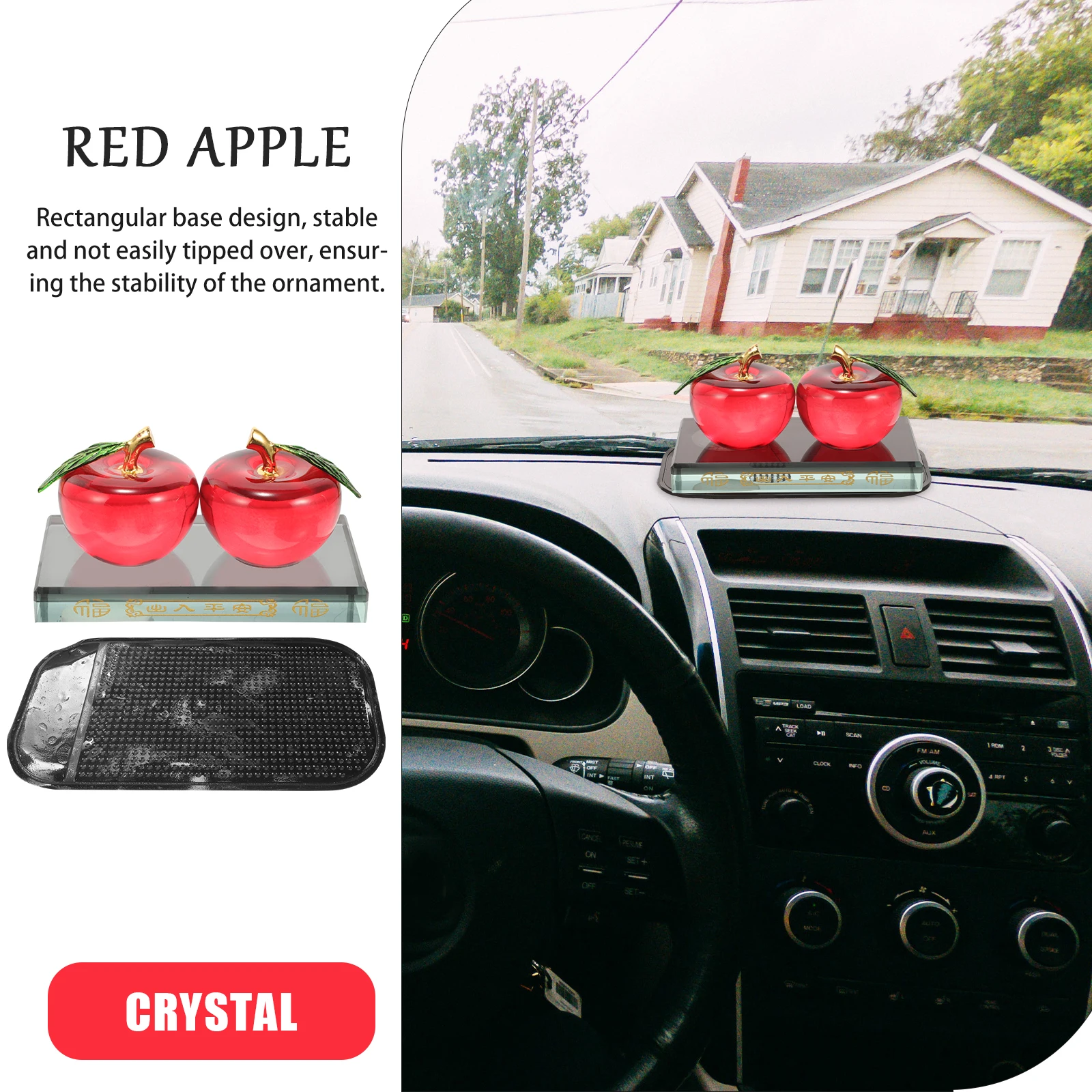 

Red Crystal Apple Desktop Decor Car Interior Ornament Rectangular Base Shining Bright Luxury Home Decoration Gift