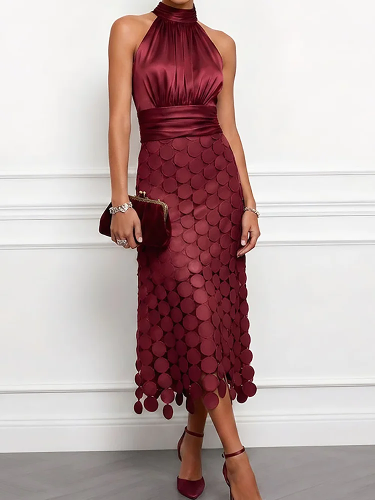 Elegantes Ärmelloses Patchwork-Maxikleid für den Urlaub, Damen O-Ausschnitt Modisches Partykleid, Neues Schlichtes Damenkleid Vestidos