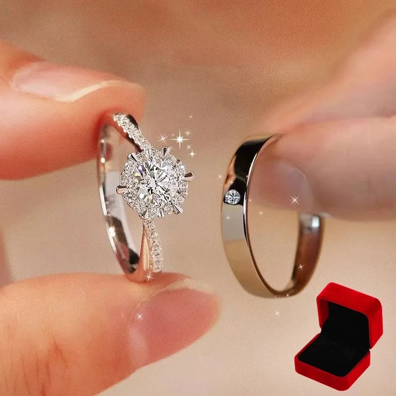 Luxury six-claw lab-grown gem ring for her and him, open adjustable band, star-inspired minimalist silhouette, radiant water-dro