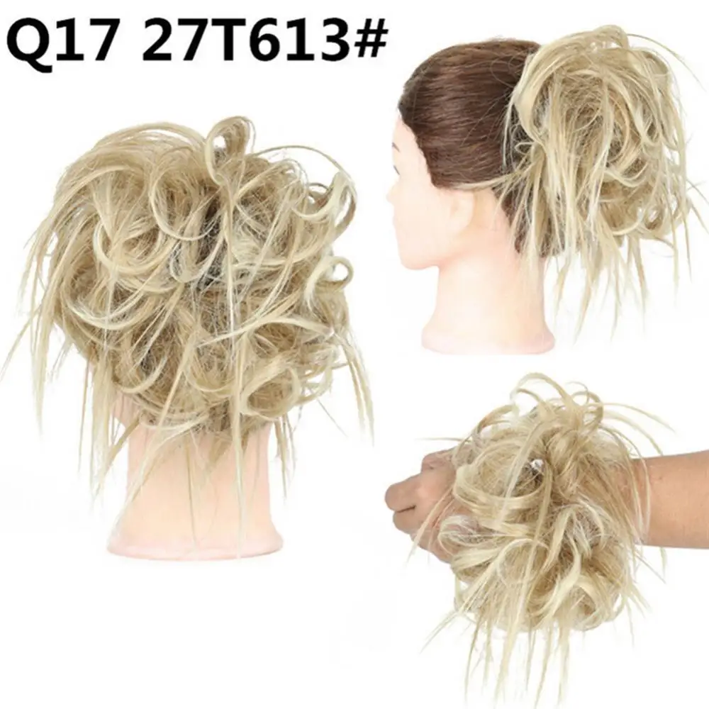 Extensiones de moño de pelo sintético, accesorios para el cabello, decoración de cuerda, postizos elásticos rizados desordenados, Clips de lazo, lazos, clib en el cabello