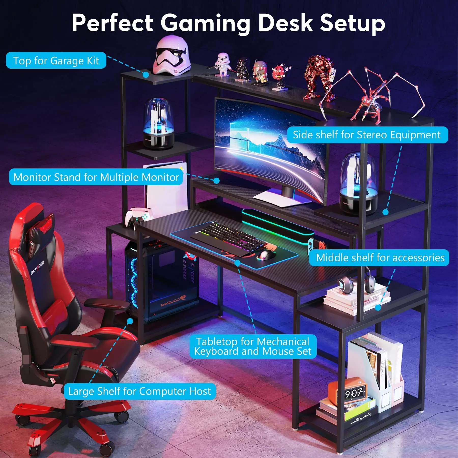 Tribesigns 70" Gaming Desk Computer Desk With Hutch And Stand Cheap Gaming Desk