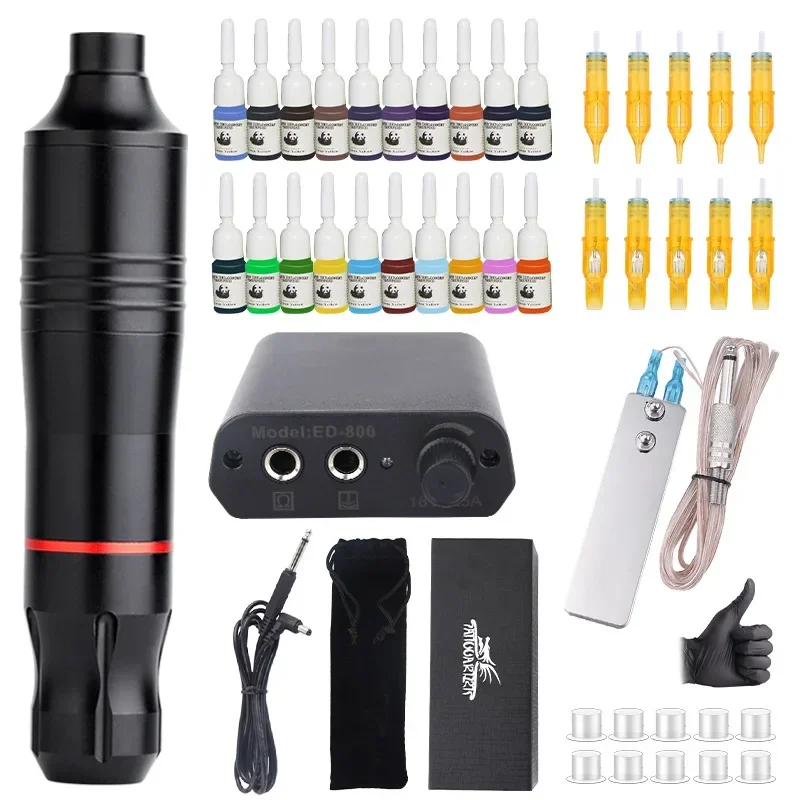 

Complete Tattoo Machine Kit Cheap Rotary Pen Set For Beginner Mini Tattoo Power Supply Tattoo Ink Set With 10pc Cartridge Needle