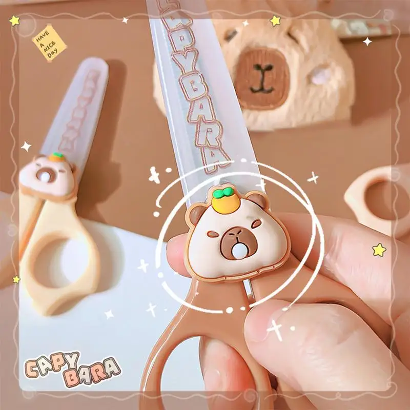 Cute Scissors Capybara Cartoon Rounded Tip Scissors For Kids Children Activities Supplies Anti-Slip Handle Students Stationery