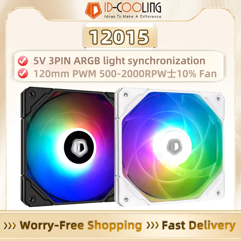 

ID-COOLING 120mm ARGB PWM Ultra-Thin Silent Fan, 4Pin FDB Bearing for Gaming PC & Water Cooling, RGB Sync Lighting Control