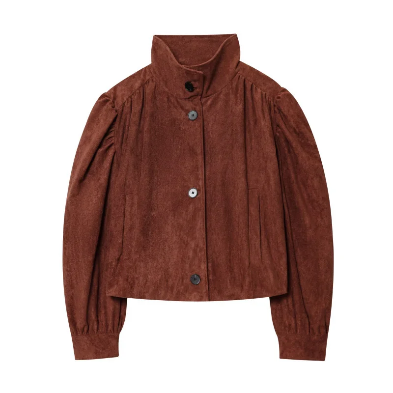 

Autumn Winter New European and American Women's Clothing Street Fashion Suede Texture Pleated Coat Shirt