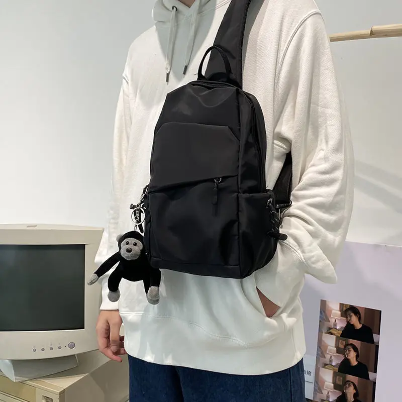 Men Crossbody Bags Harajuku Portable Simple Black Shoulder Nylon Bag Couple Korean Casual Chest Cross-body All-match Handbags