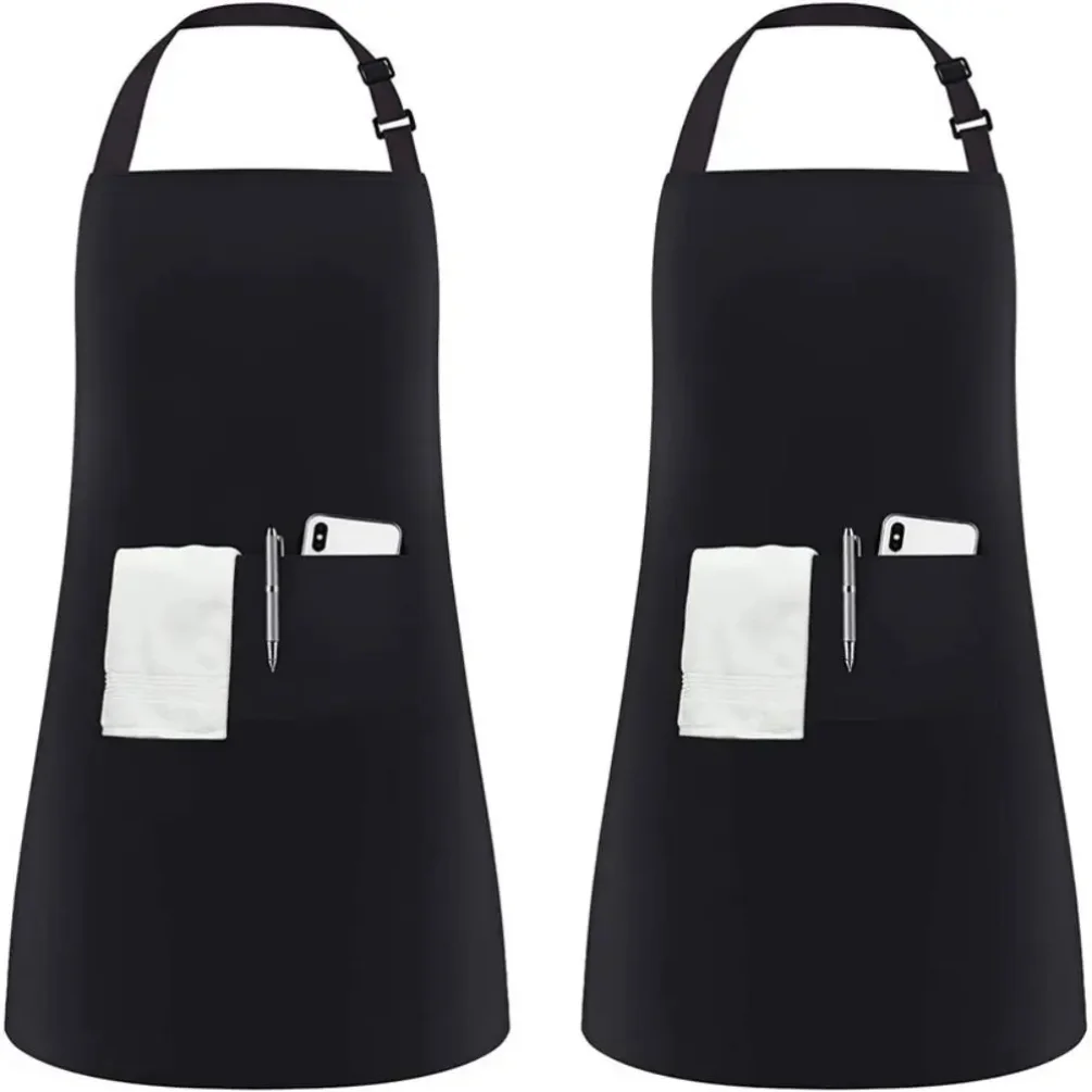 

Polyester Cotton Waterproof Apron with large pocket Black Chef Work Apron Adjustable Anti Dirty Kitchen Aprons Nail Beauty