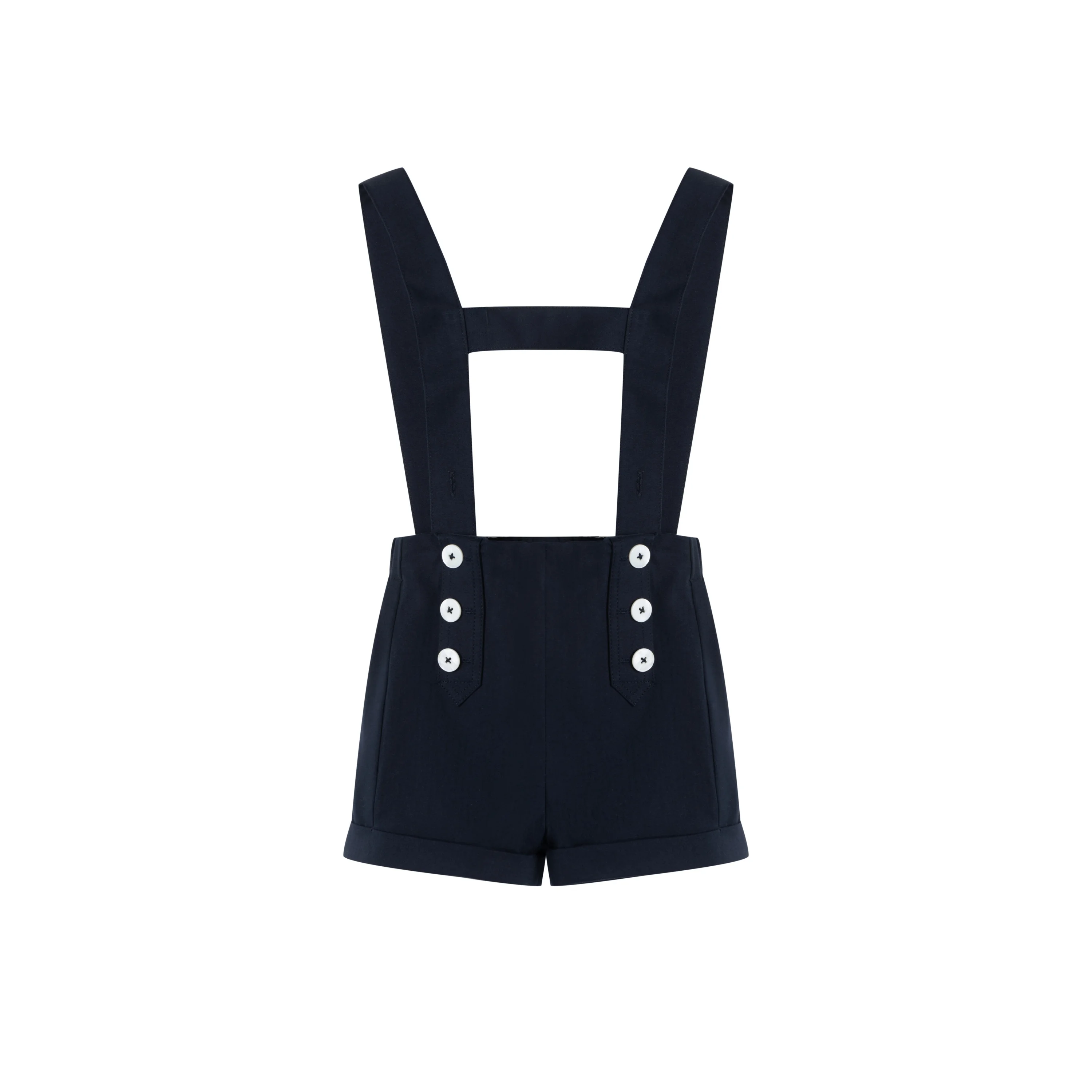 

Летние детские темно-синие шорты на подтяжках с белыми пуговицами, повседневные однотонные шорты классического дизайна для детей, одежда для мальчиков