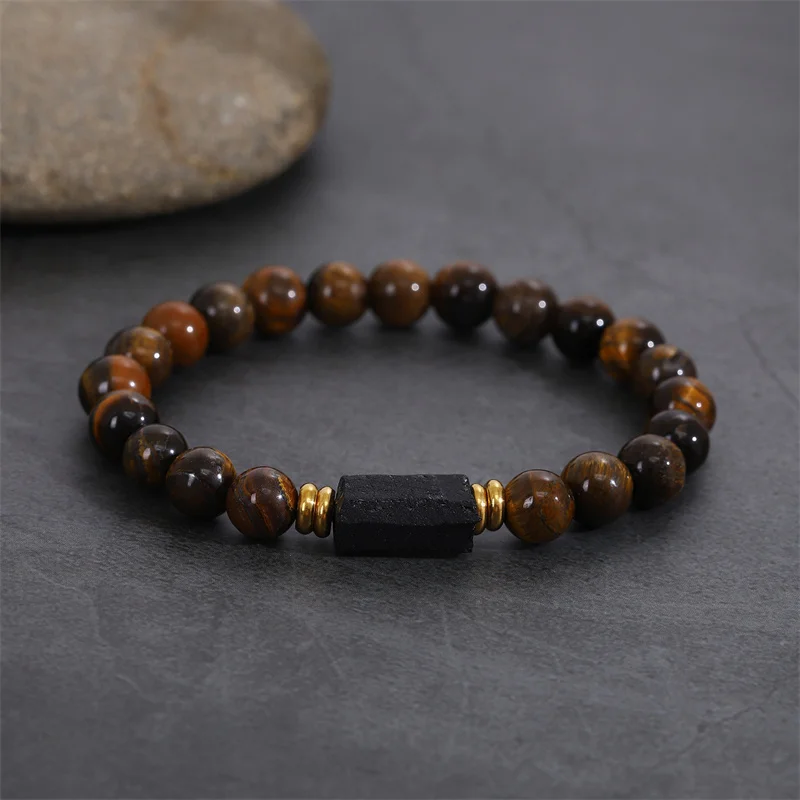 سوار التورمالين الأسود الخام، مارا المعصم الأسود 6 مم، الحماية، التأريض، تخفيف التوتر، شقرا الجذر، قطعة واحدة