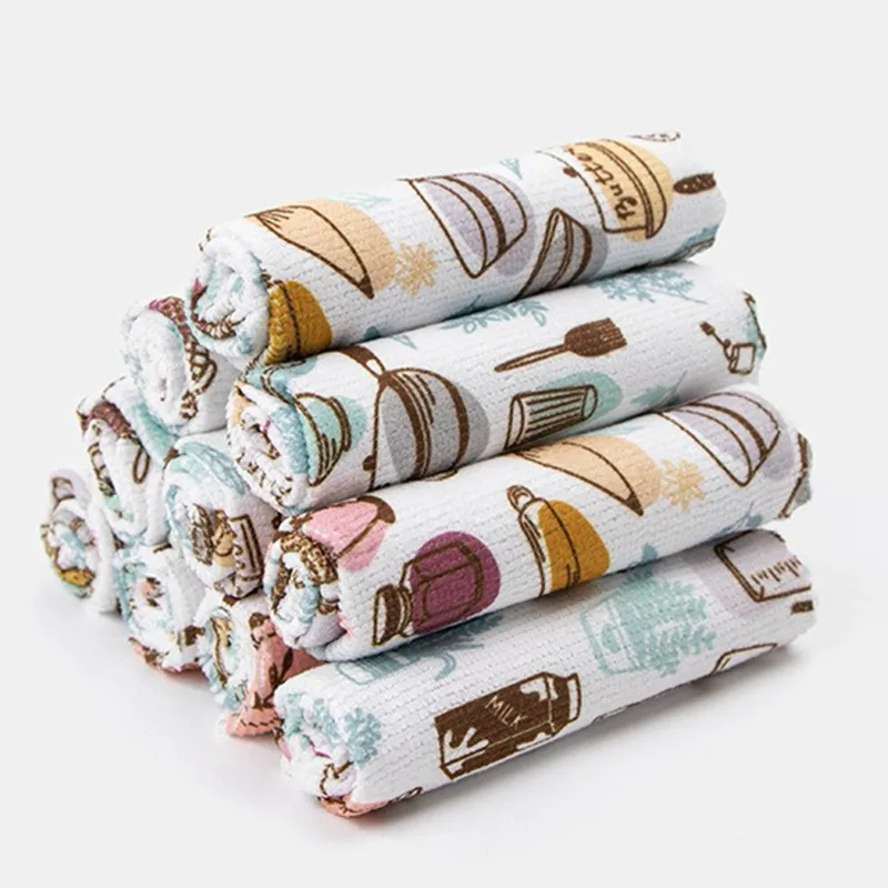 

5Pcs 25x25cm Microfiber Kitchen Colorful Printed Water Absorbing Scouring Pads Multifunctional Cleaning Cloth