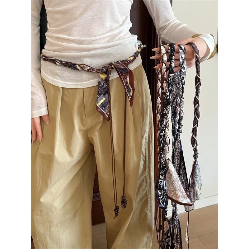 

Ethnic Style Trendy Woven Waist Silk Belt for Women Delicated Personality Bohemian Girls Autumn Winter Gift Decorative Belt
