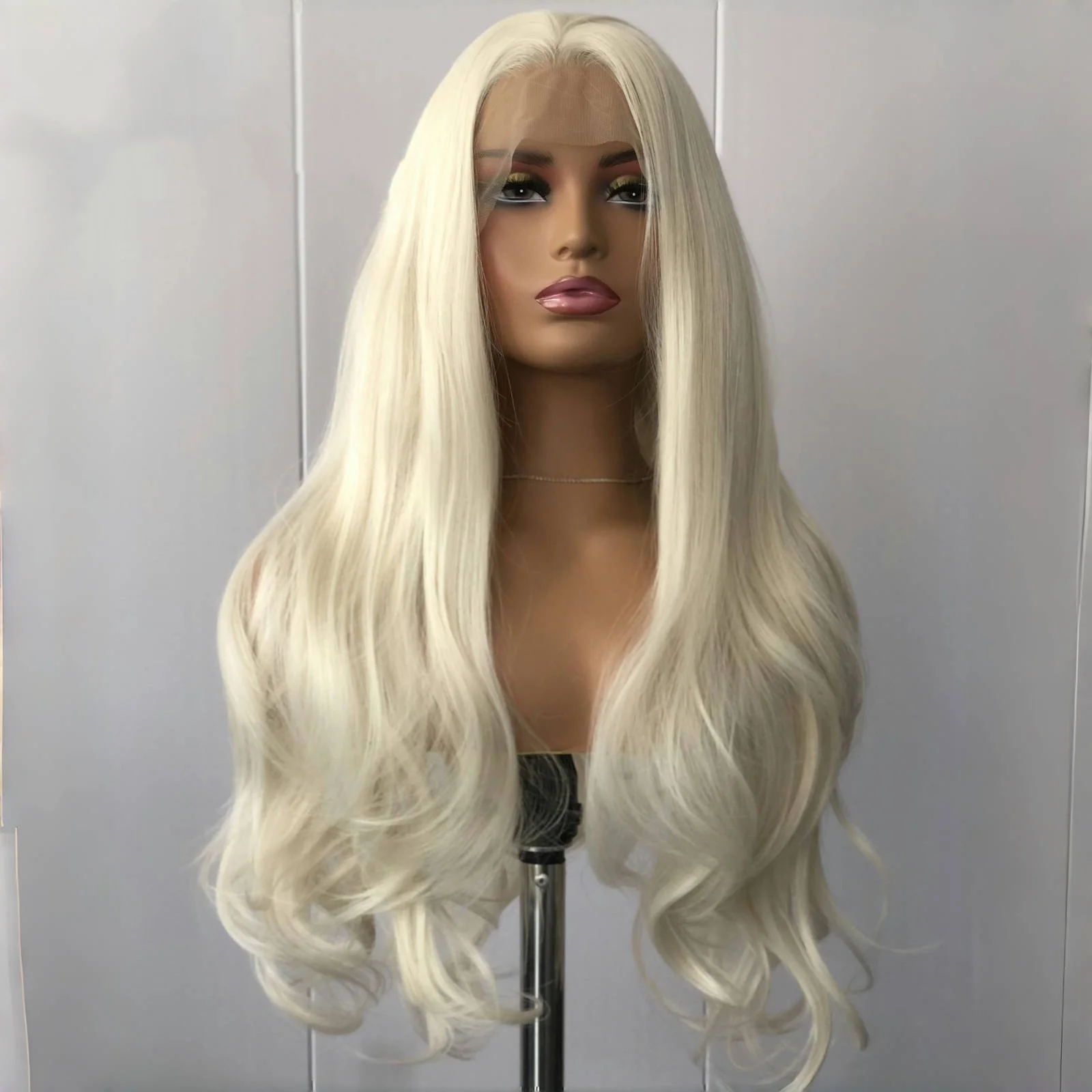 Platinum Blonde Wig Long Curly Wavy Synthetic Lace Front Wig Natural Wave Colored Hair 13X4 Lace Frontal Wigs for Women Party