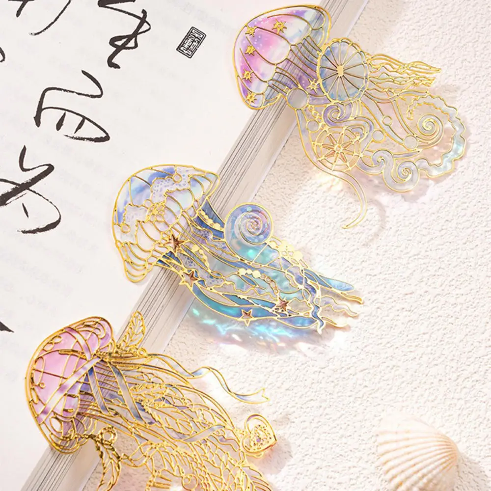 

1Pc Marine Animals Metal Bookmarks Hollow Gifts Rustproof Planner Accessories Jellyfish Design Bookmark Lover Student Gift