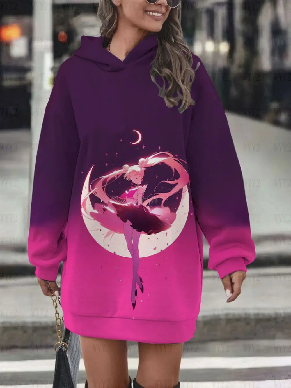 Autumn and Winter Girls Cute Hoodie Dress Sailor Moon Cute Print Fashion Korean Version All-match Girls Hoodie