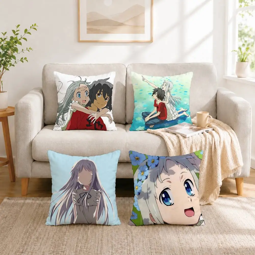 Anohana The Flower We Saw That Day Square Double-Sided printed Pillow Case Bedroom Bedside Pillow Sofa Cushion Cover Gift