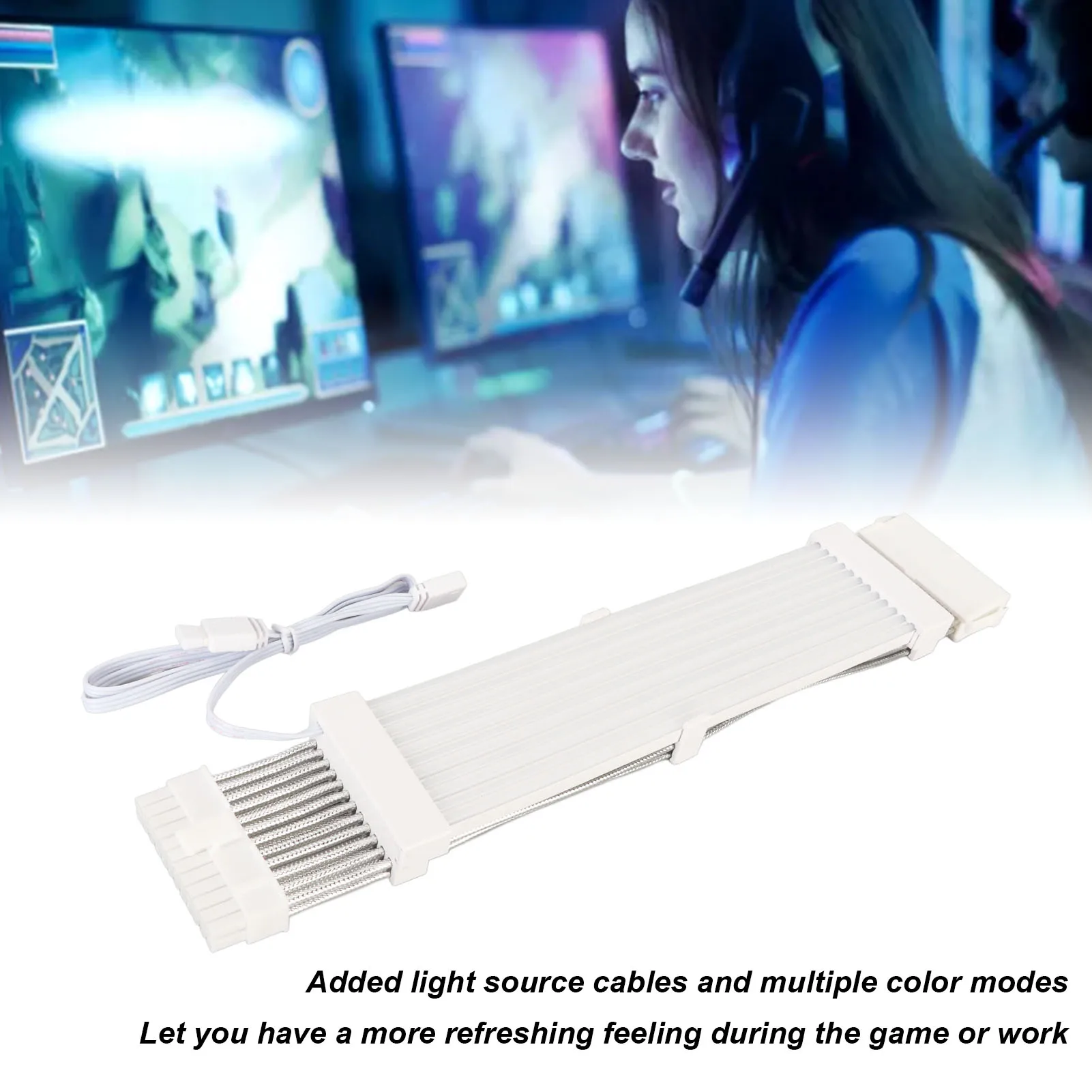 

Motherboard Power Supply Cable ARGB Flexible High Current Support Extension Sleeved Cable Multiple Color Modes 5V 18AWG for PC
