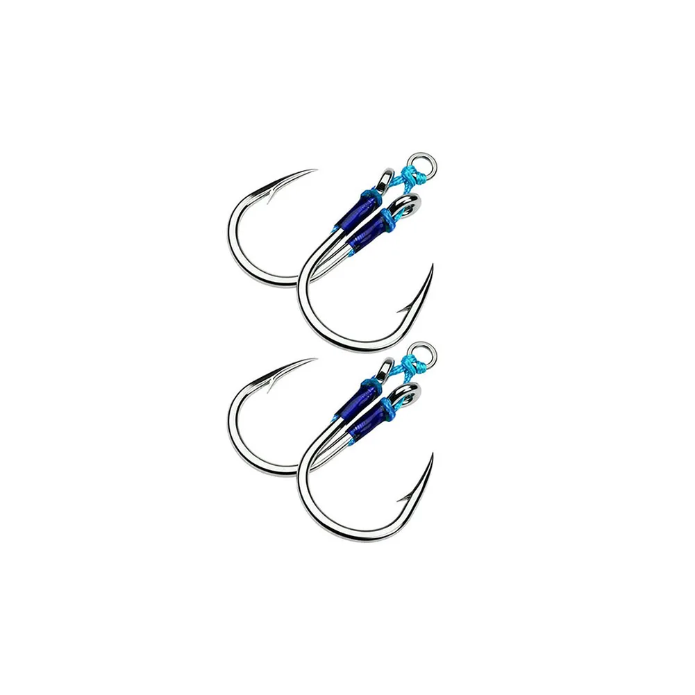 

Fishing High Carbon Steel Blue silver Double Jigging Hook Cutting Point Tip Flattened Hook Body High Toughness