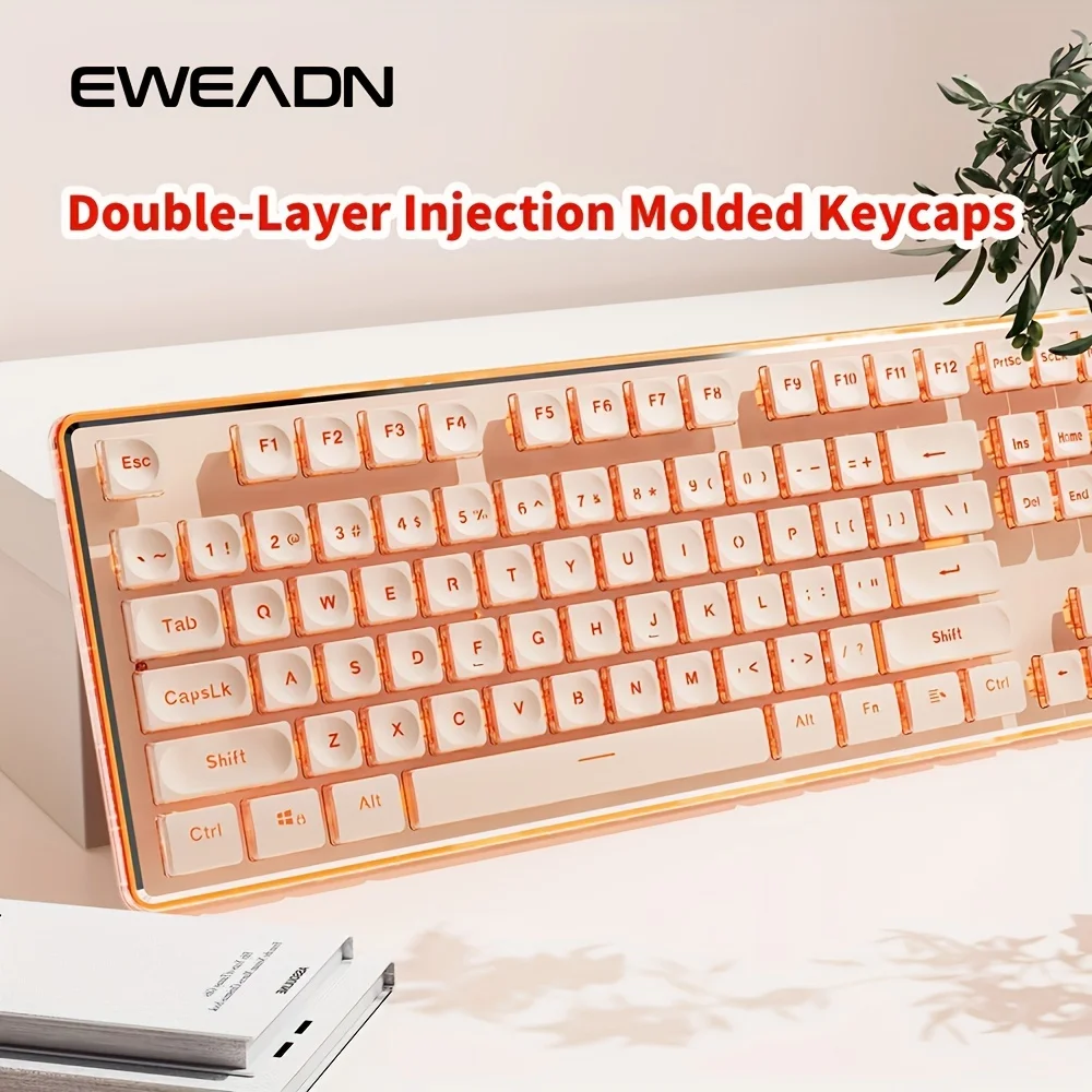 EWEADN Mechanical feel wireless and BT Keyboard, 104 Keys Full Size with rechargeable, quiet Keyboards light up, for phone, iPad