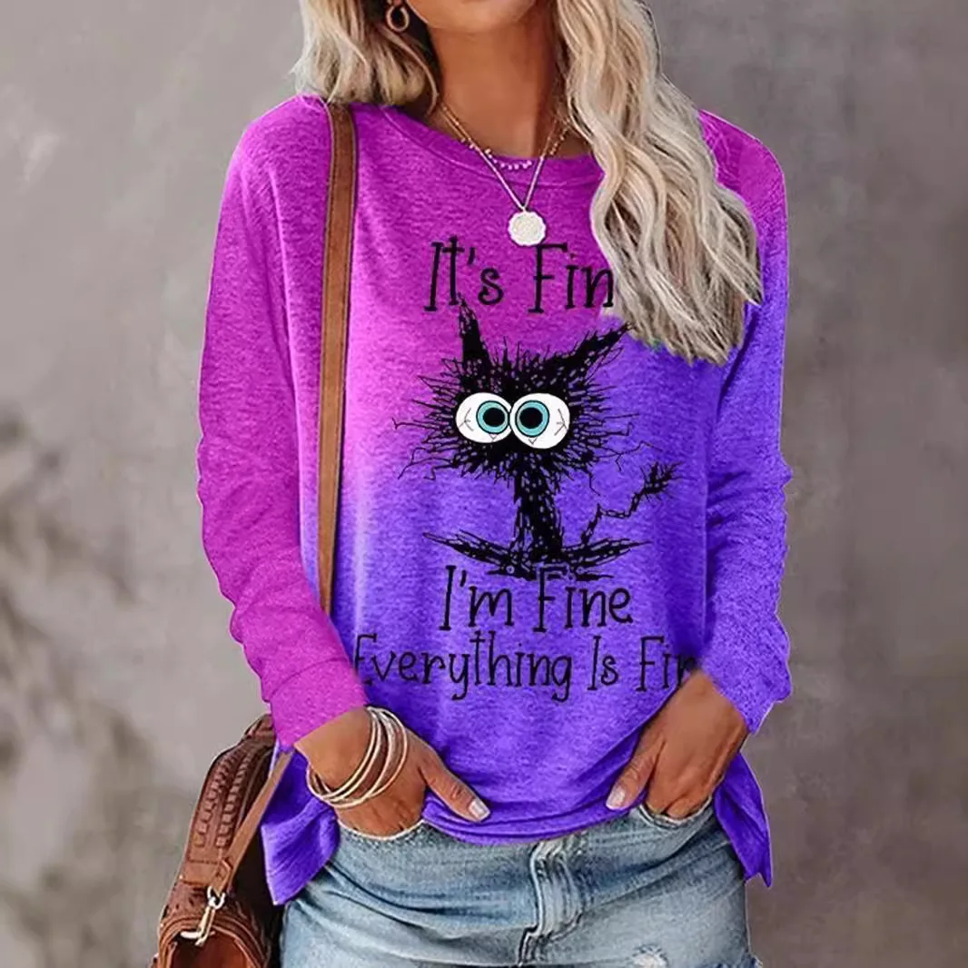 Spring and Autumn European and American 3D animal print women\'s round neck long sleeved casual fashion T-shirt sweatshirt