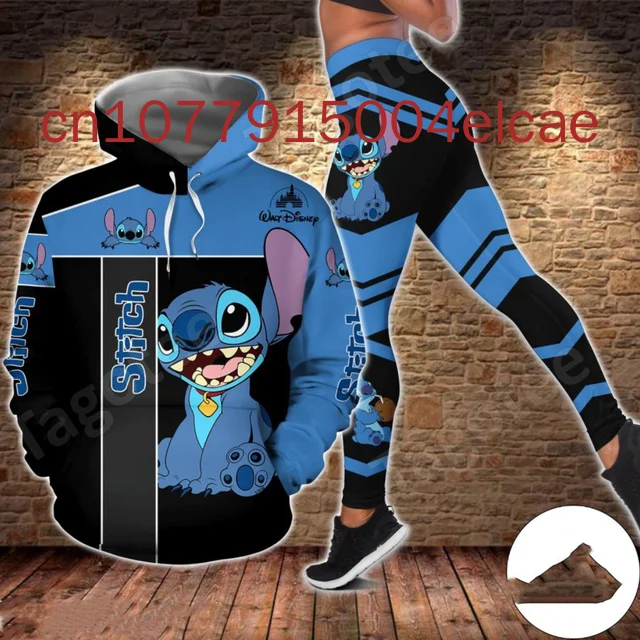 Customize Disney Stitch 3D Hoodie Women\'s Hoodie Leggings Suit Stitch Yoga Pants Sweatpants Fashion Sports Suit Disney Yoga Suit