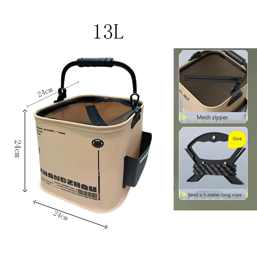 Outdoor Fishing Bucket Foldable and Portable Net Live Fish Bucket EVA with Rope Water Bucket for Wild Fishing Household Bucket image 4