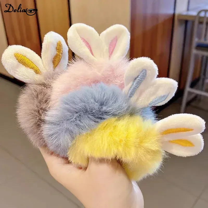 New Plush Rabbit Ear Plush Hair Rope Girls Woman Cute Khaki Elastic Rubber Band Hair Ties Scrunchies Headdress Hair Accessories