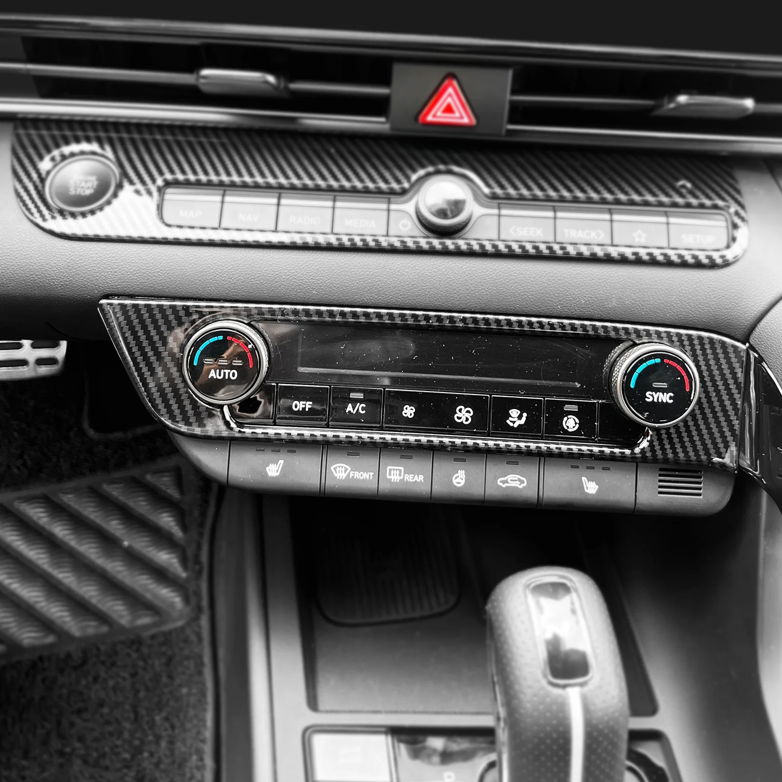 LHD Carbon Fiber Style Center Console Button Water Cup Handbrake Gear Shift Interior Cover Trim For Hyundai Elantra CN7-N Line